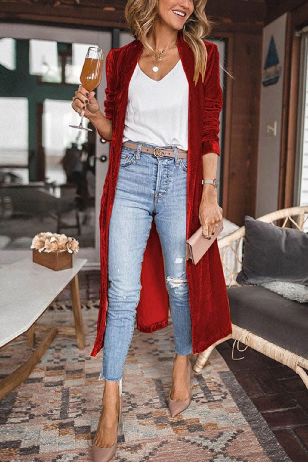 Open Front Long Sleeve Long Coat
