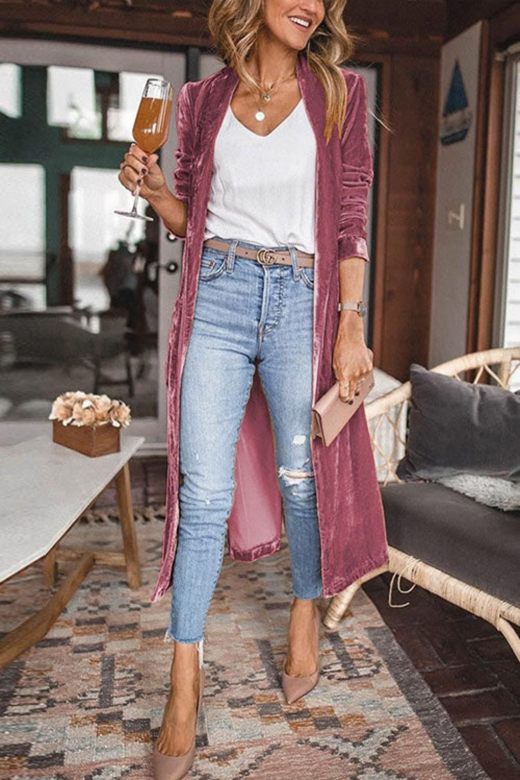 Open Front Long Sleeve Long Coat