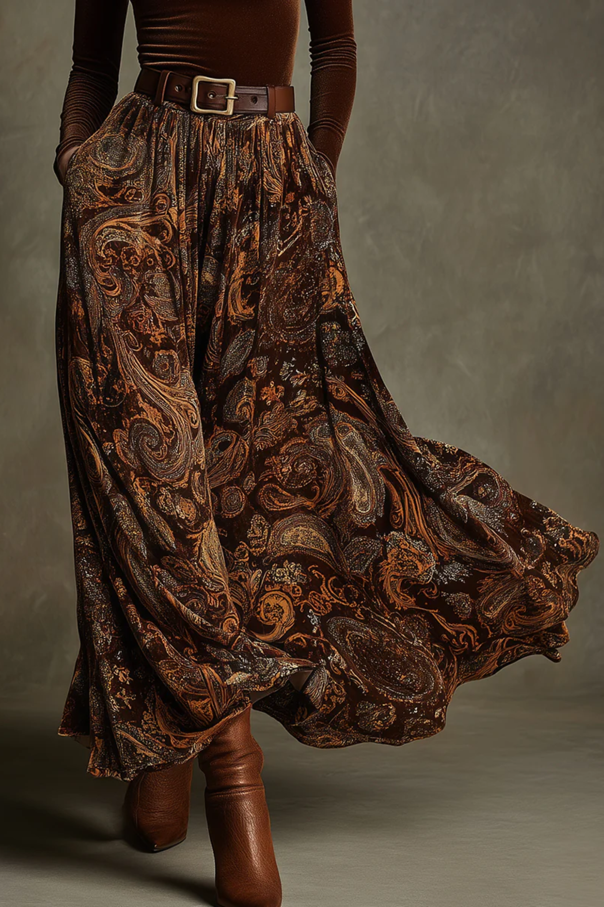 Paisley Belted Maxi Skirt Set