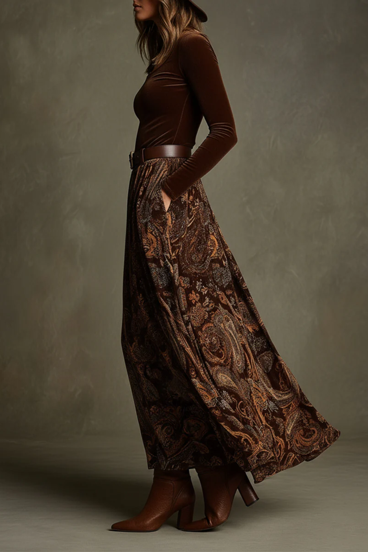 Paisley Belted Maxi Skirt Set