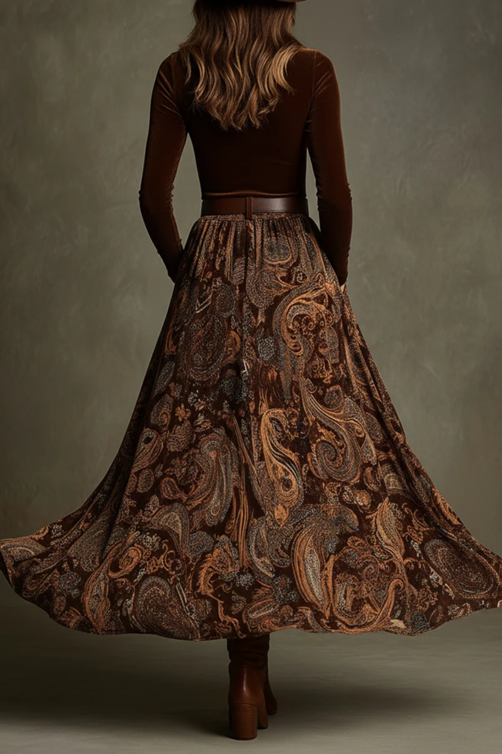 Paisley Belted Maxi Skirt Set