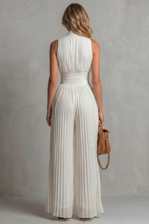 Pleated Halter Wide Leg Jumpsuit