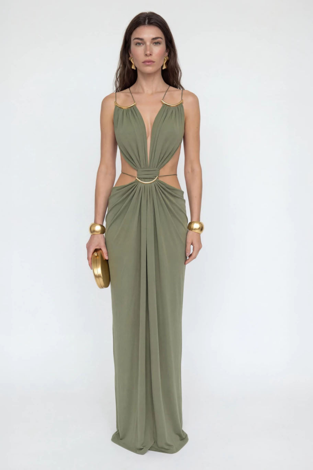Plunge Cutout Evening Maxi Dress