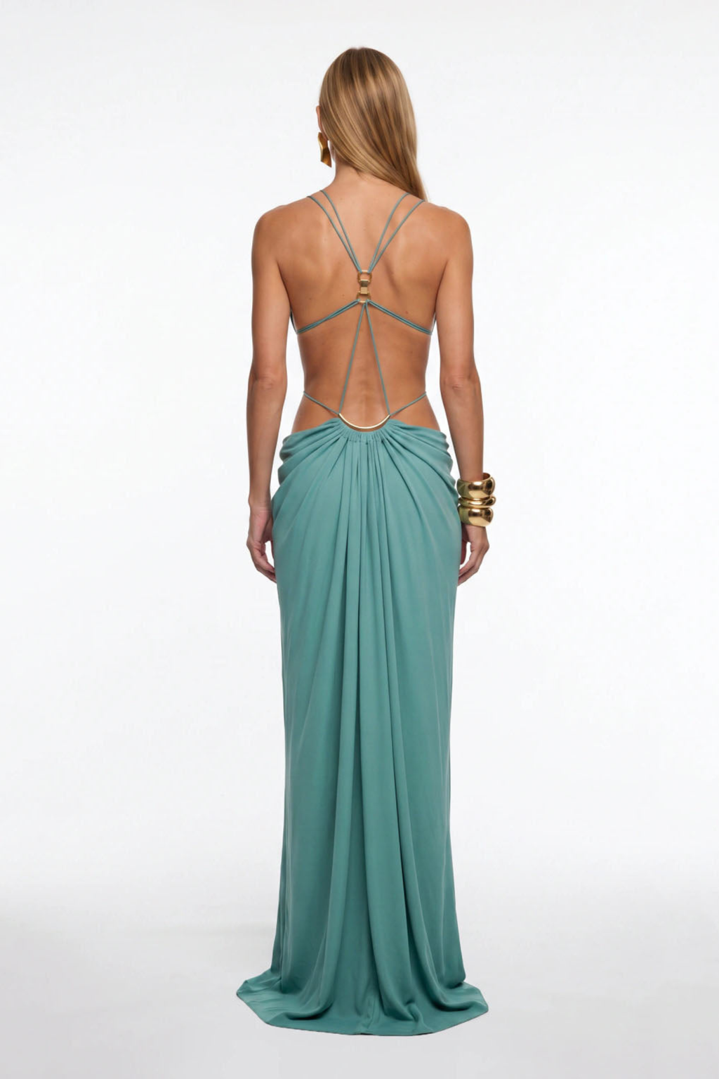 Plunge Cutout Evening Maxi Dress