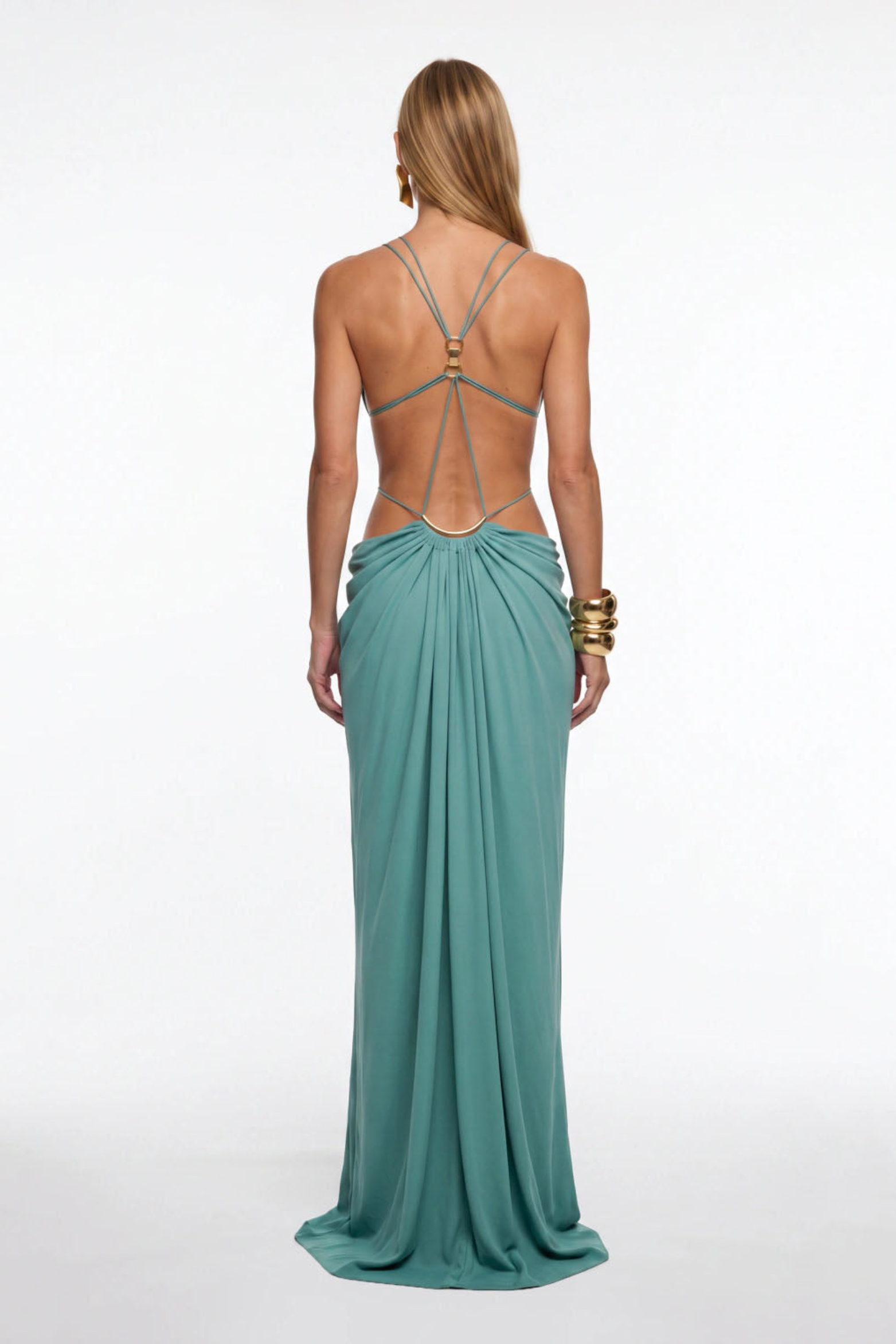 Plunge Cutout Evening Maxi Dress