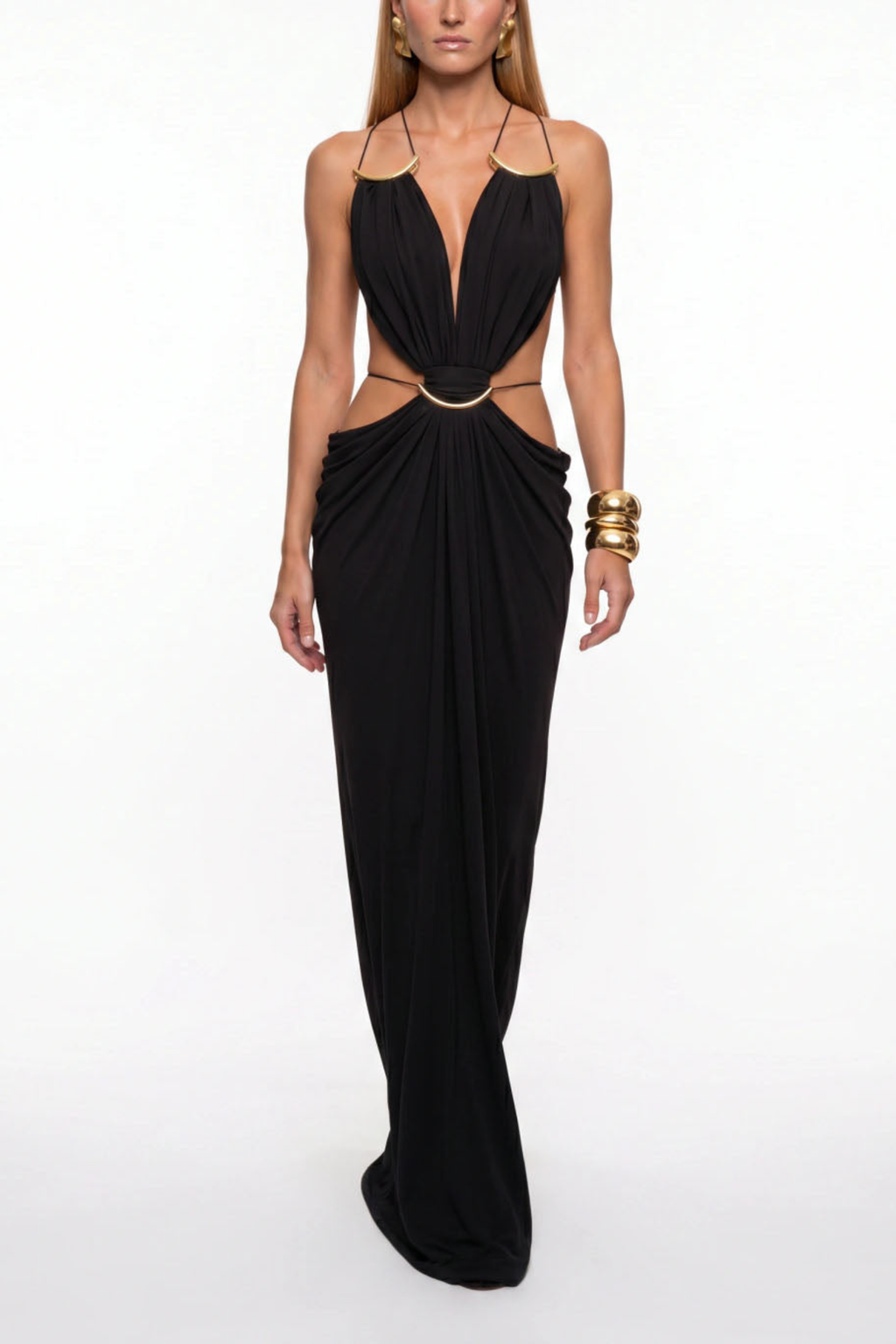 Plunge Cutout Evening Maxi Dress