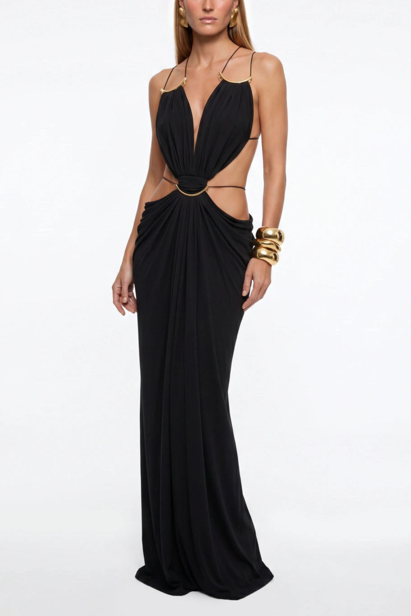Plunge Cutout Evening Maxi Dress