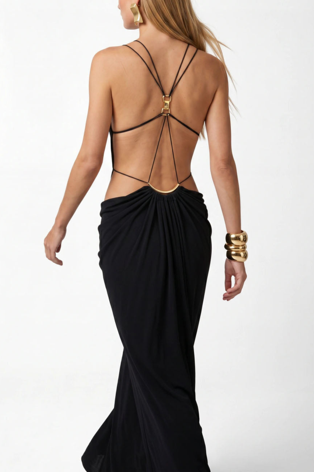Plunge Cutout Evening Maxi Dress