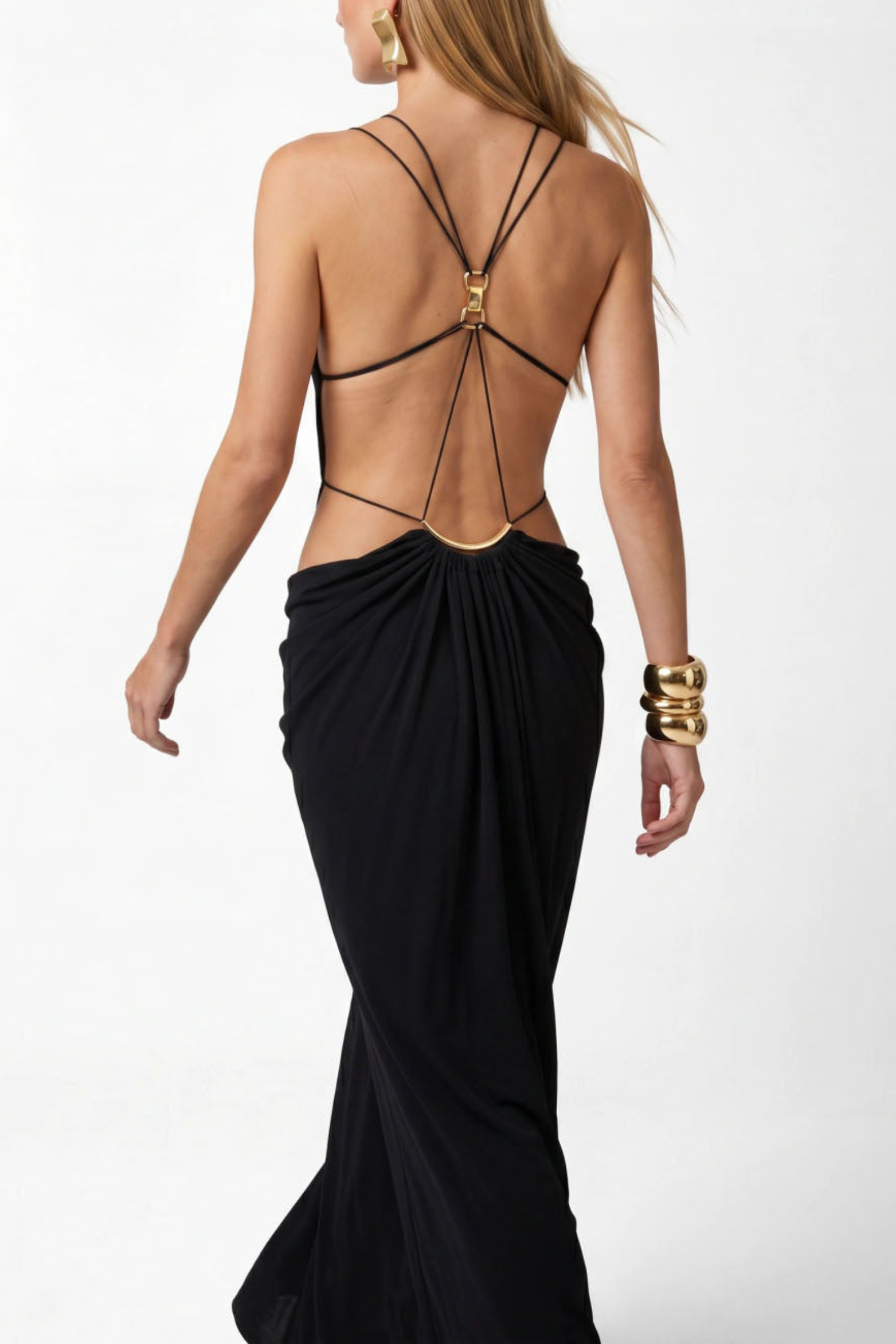 Plunge Cutout Evening Maxi Dress