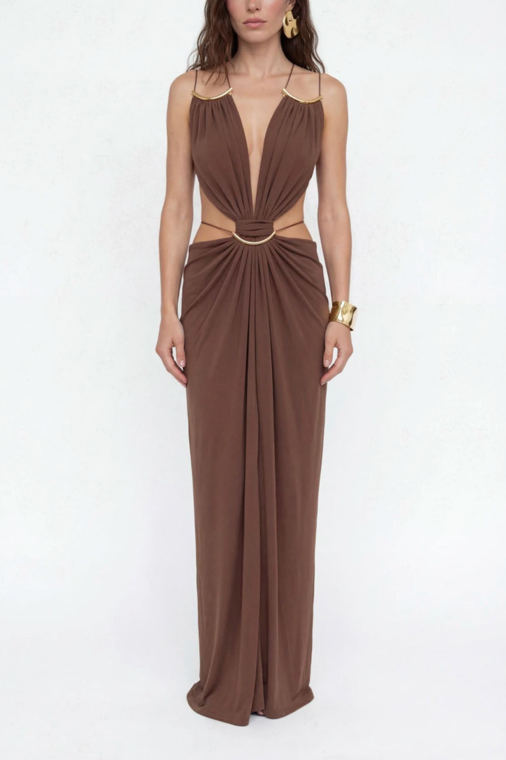 Plunge Cutout Evening Maxi Dress