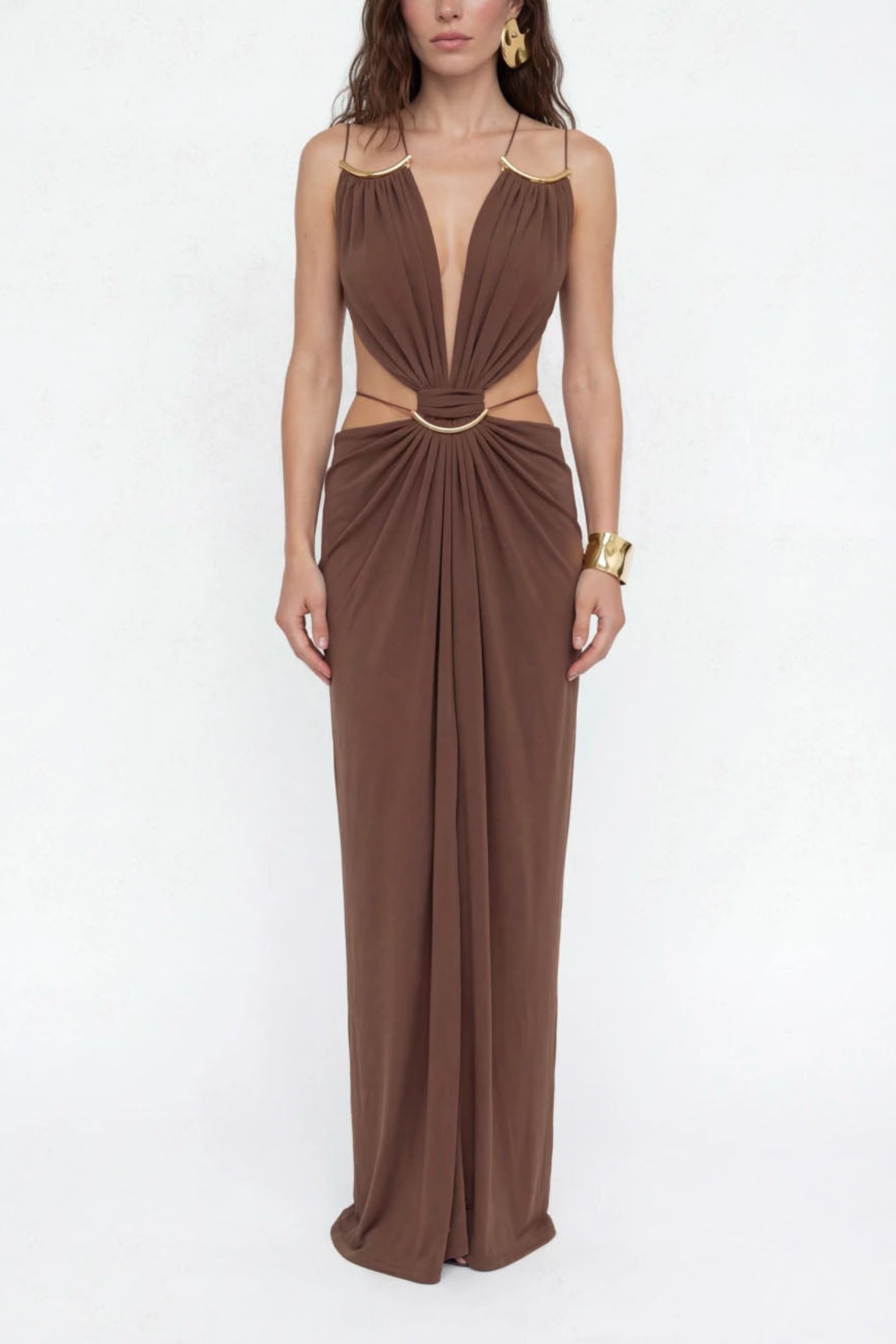 Plunge Cutout Evening Maxi Dress