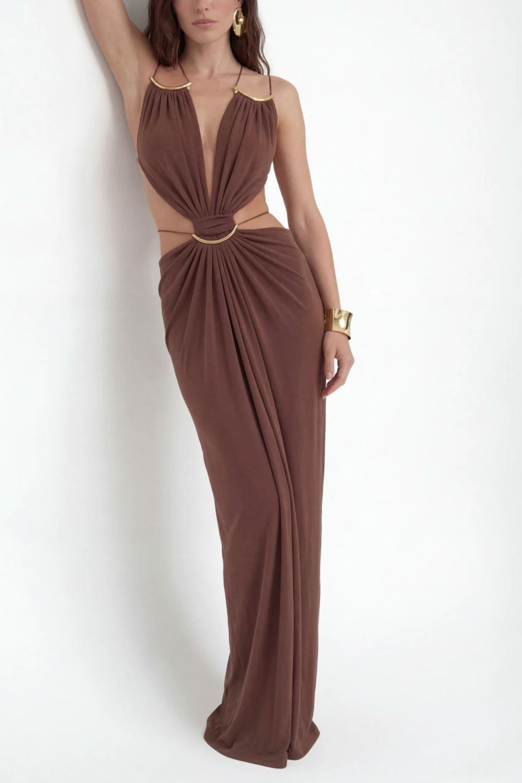 Plunge Cutout Evening Maxi Dress