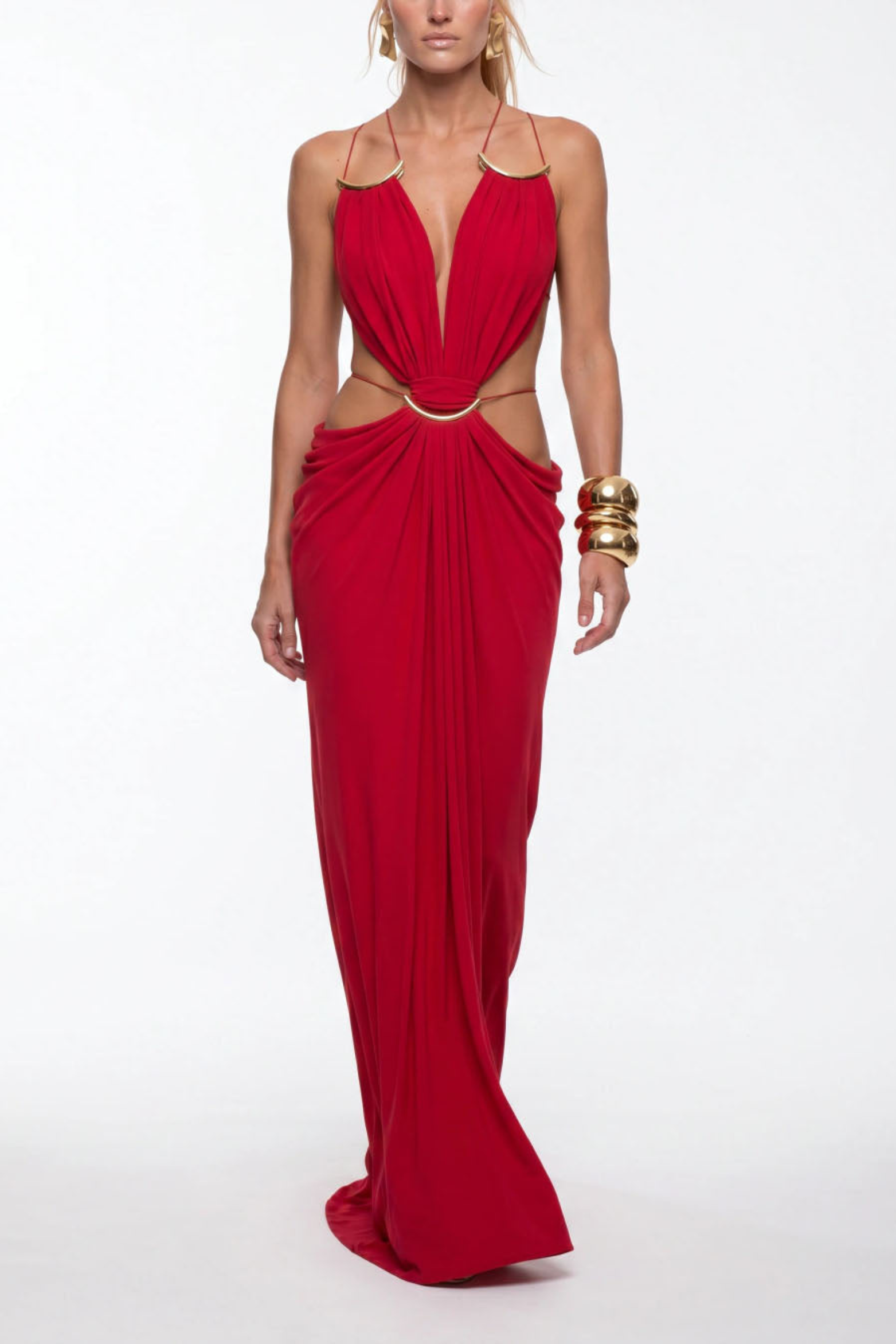 Plunge Cutout Evening Maxi Dress