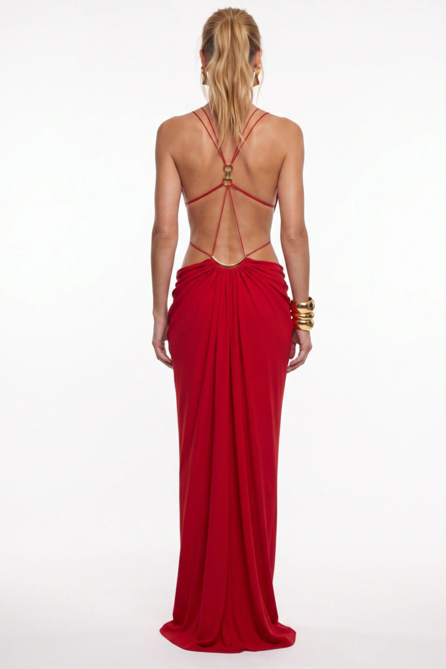 Plunge Cutout Evening Maxi Dress
