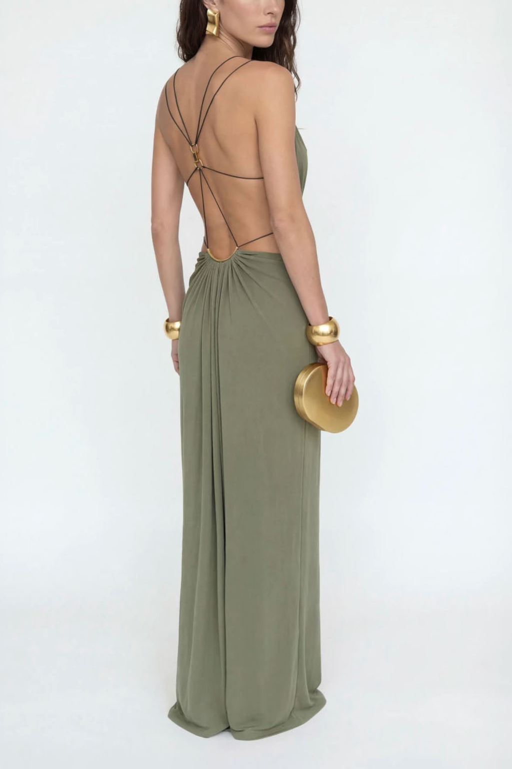 Plunge Cutout Evening Maxi Dress