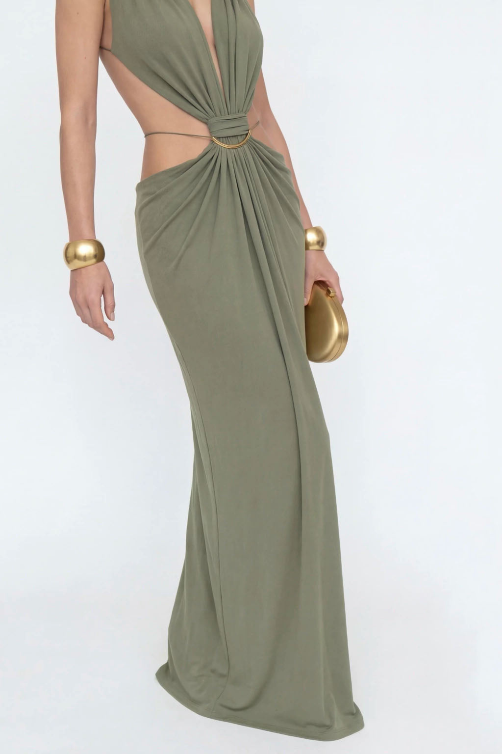 Plunge Cutout Evening Maxi Dress