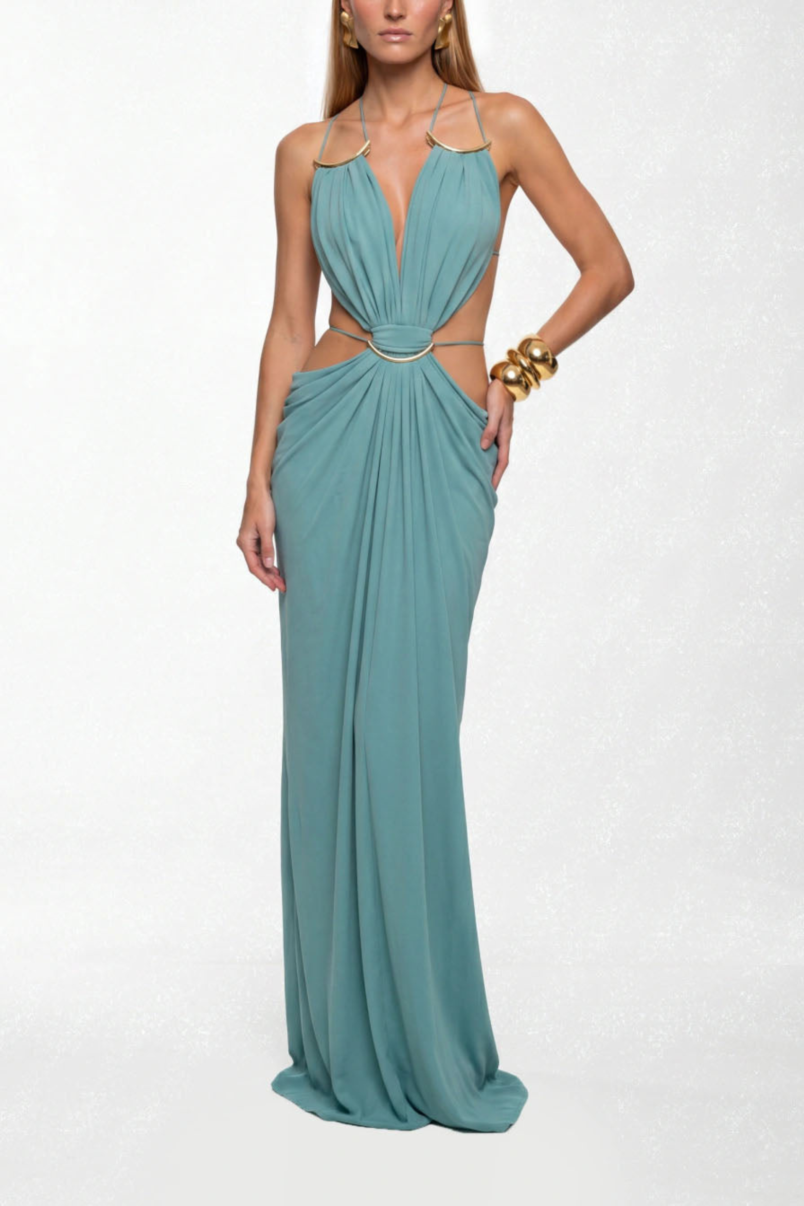 Plunge Cutout Evening Maxi Dress