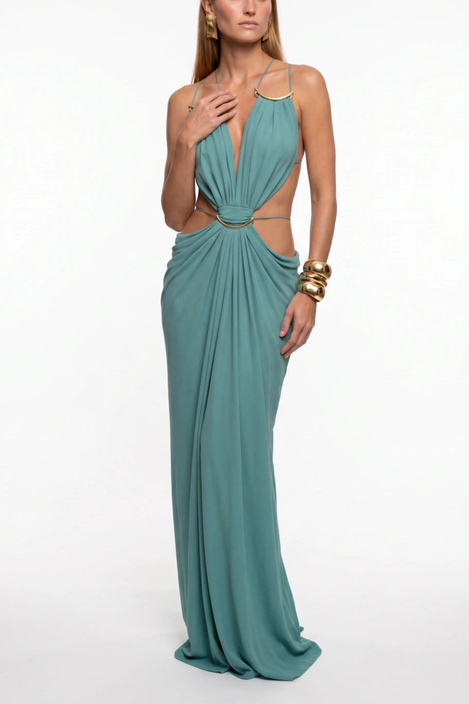 Plunge Cutout Evening Maxi Dress
