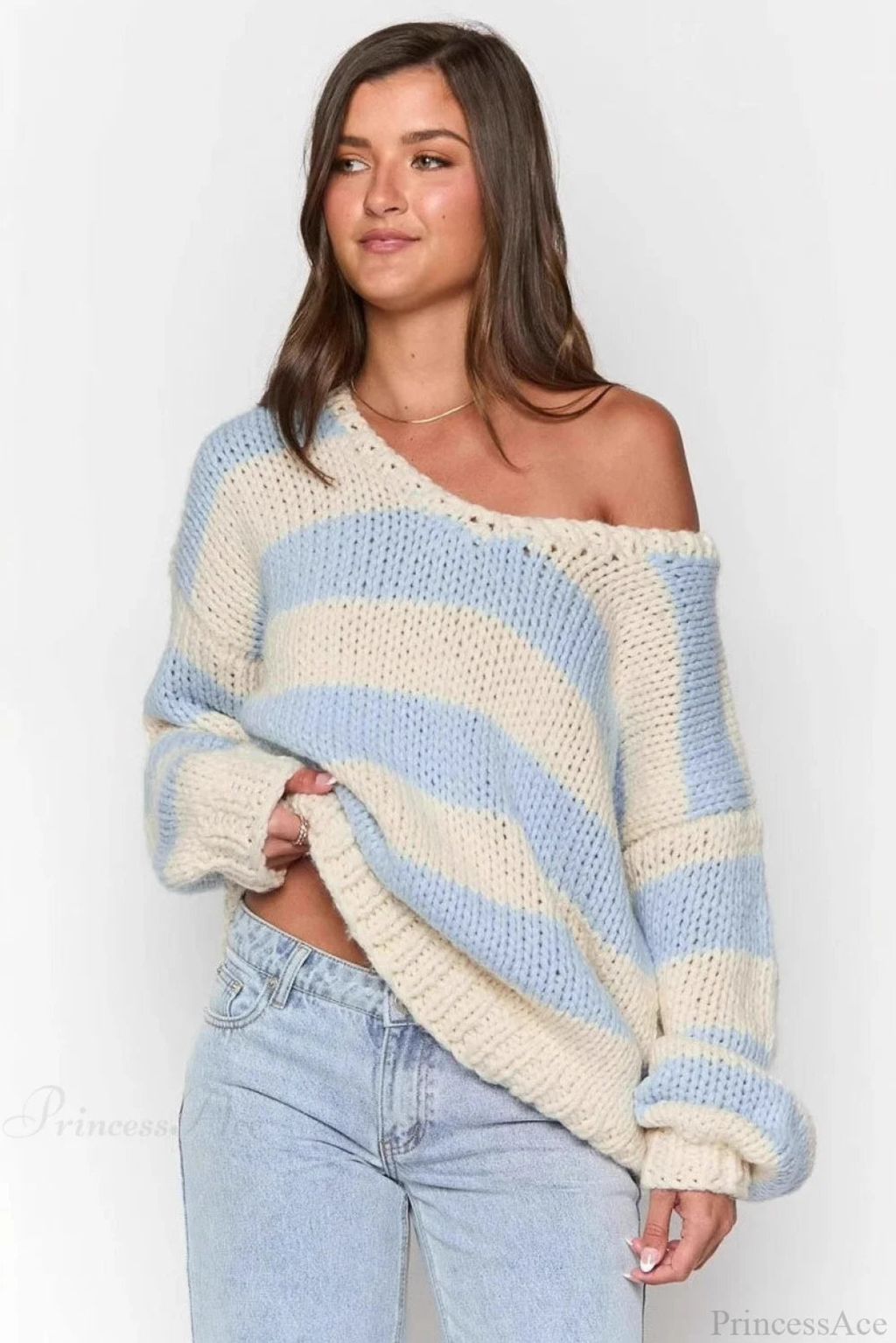 Relaxed Striped Colorblock V-Neck Sweater