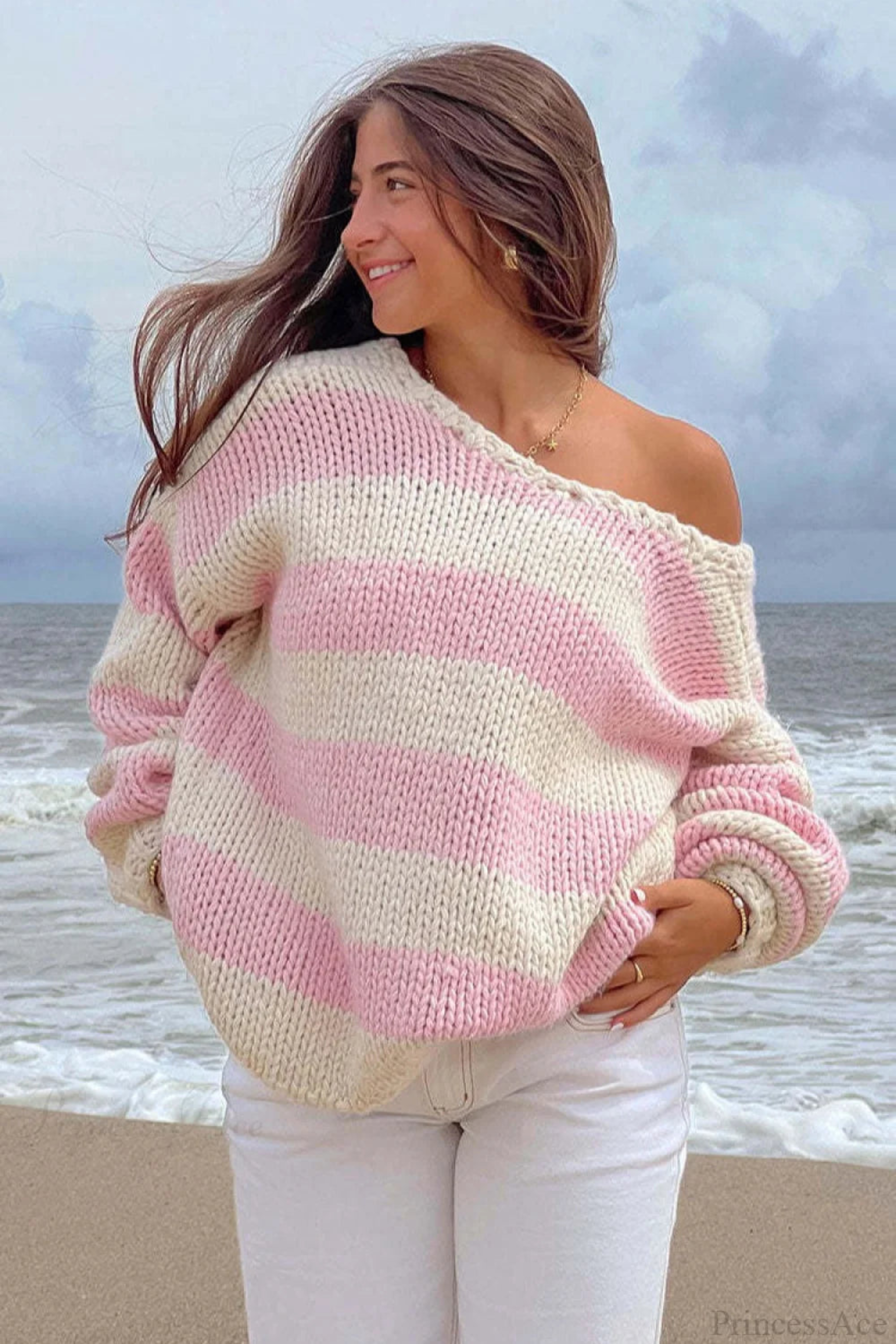 Relaxed Striped Colorblock V-Neck Sweater