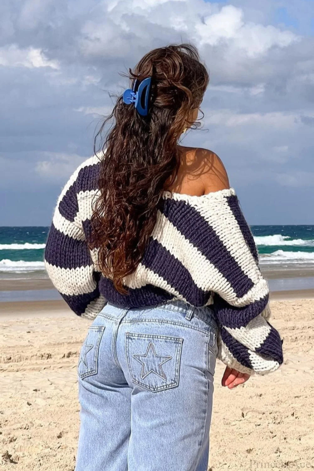 Relaxed Striped Colorblock V-Neck Sweater
