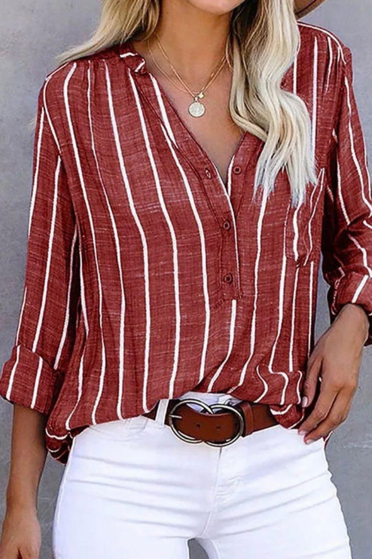 Relaxed Vertical Stripe Casual Blouse