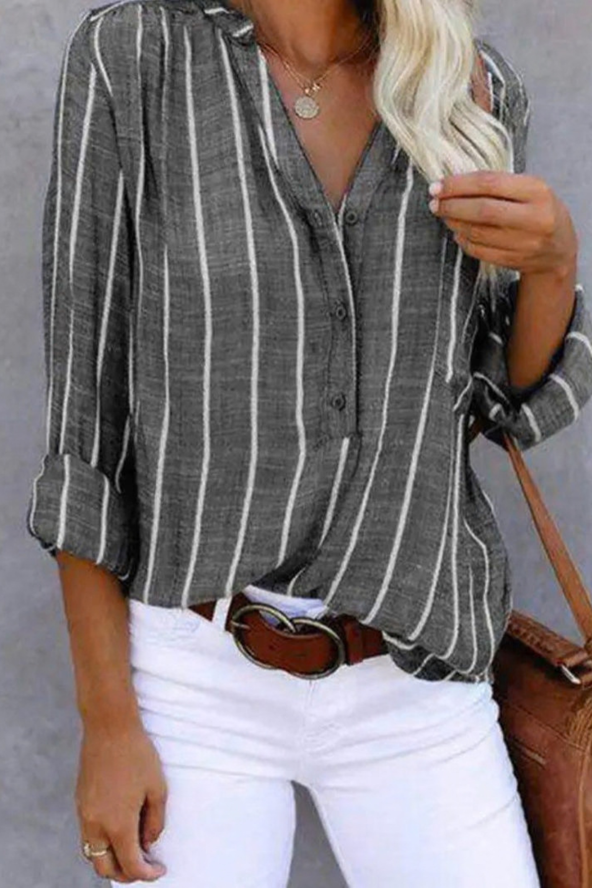 Relaxed Vertical Stripe Casual Blouse