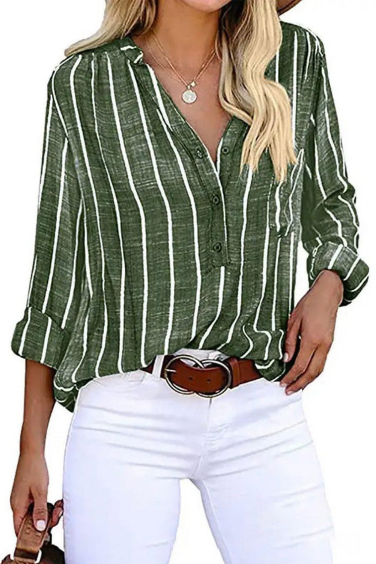 Relaxed Vertical Stripe Casual Blouse