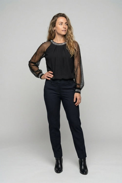 Rhinestone Neck Sequin Mesh Top