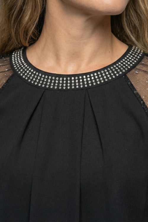 Rhinestone Neck Sequin Mesh Top