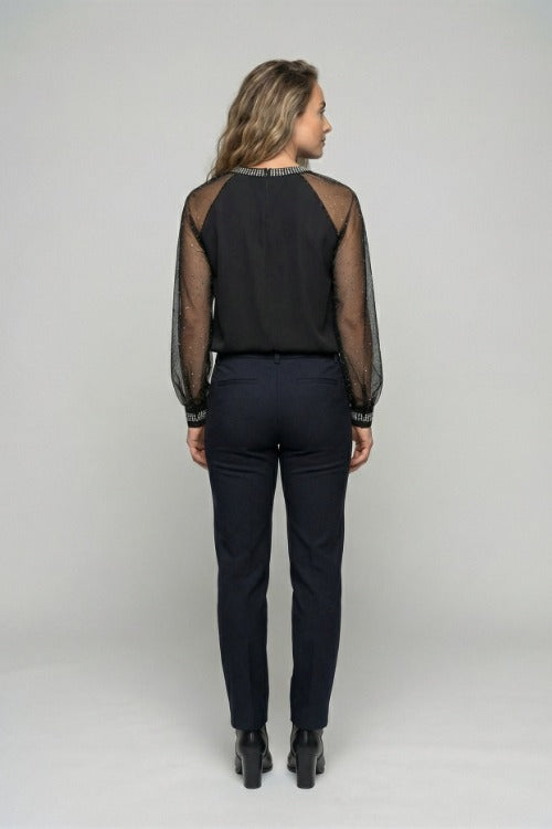 Rhinestone Neck Sequin Mesh Top