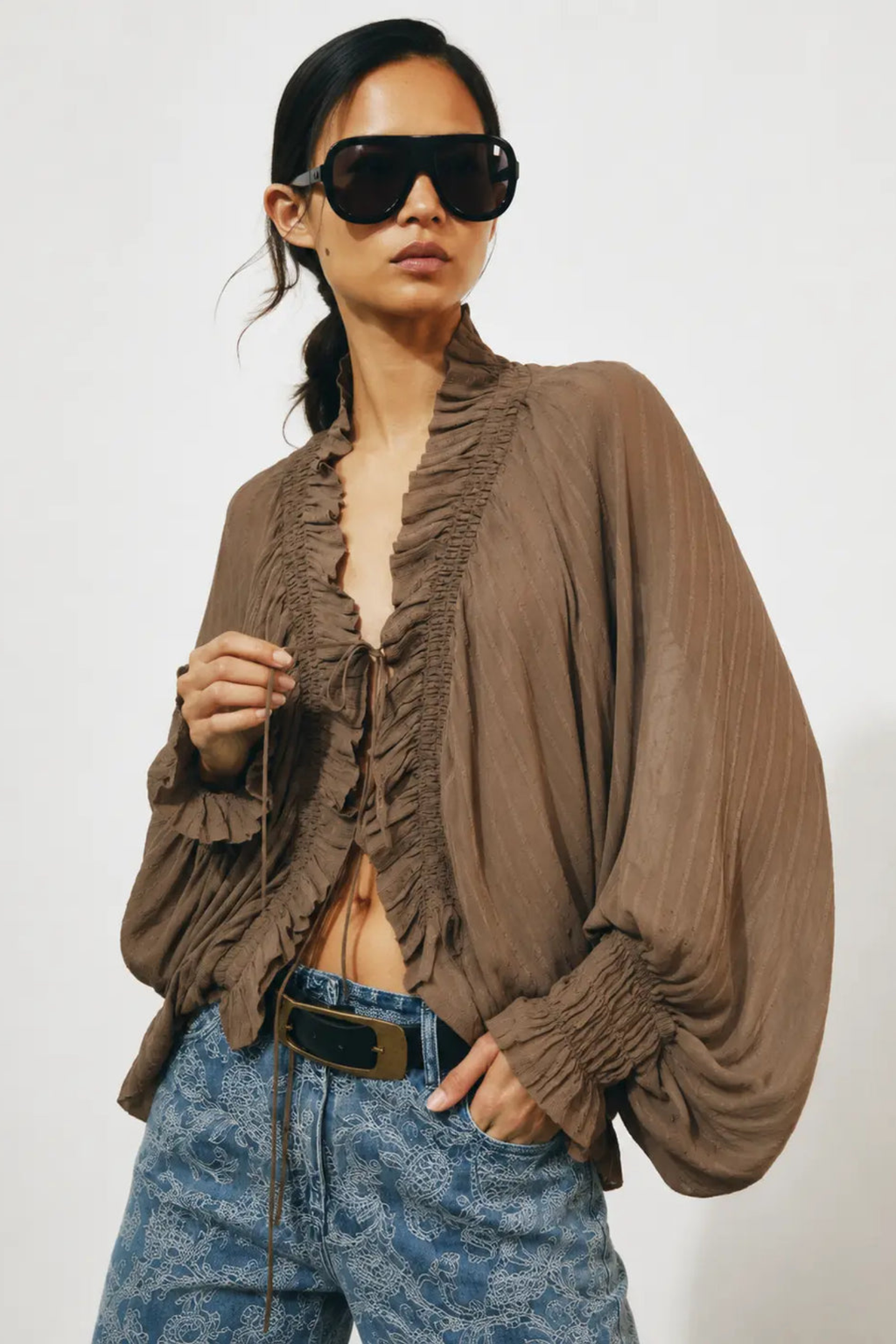 Romantic Ruffle Tie Front Blouse