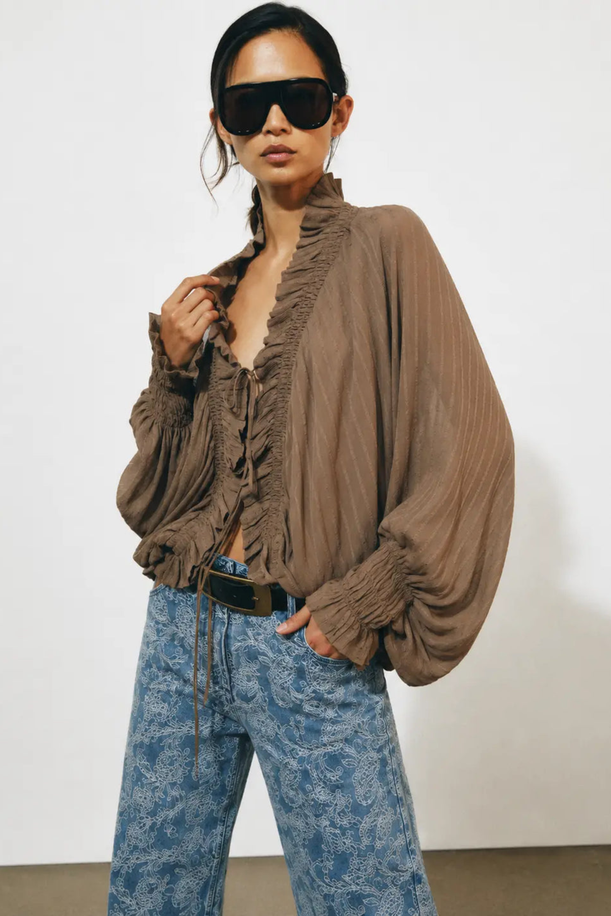 Romantic Ruffle Tie Front Blouse