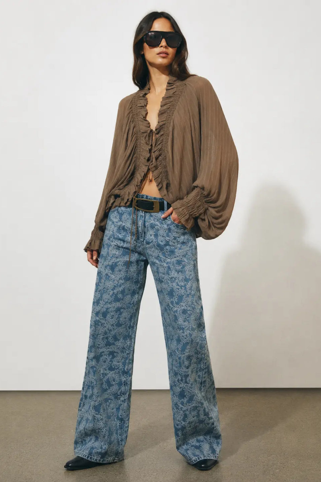 Romantic Ruffle Tie Front Blouse