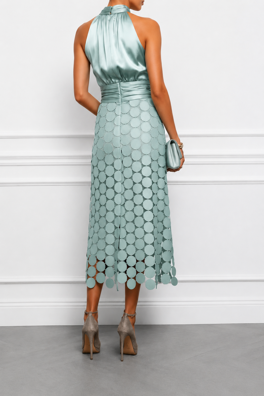 Satin Halter Party Midi Dress