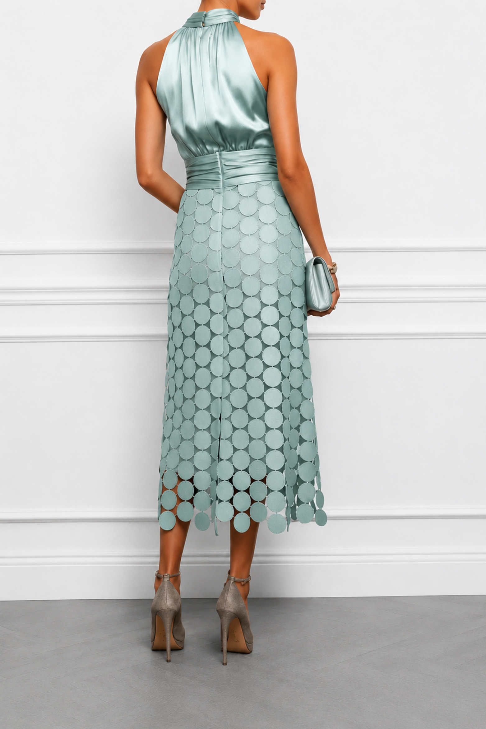 Satin Halter Party Midi Dress