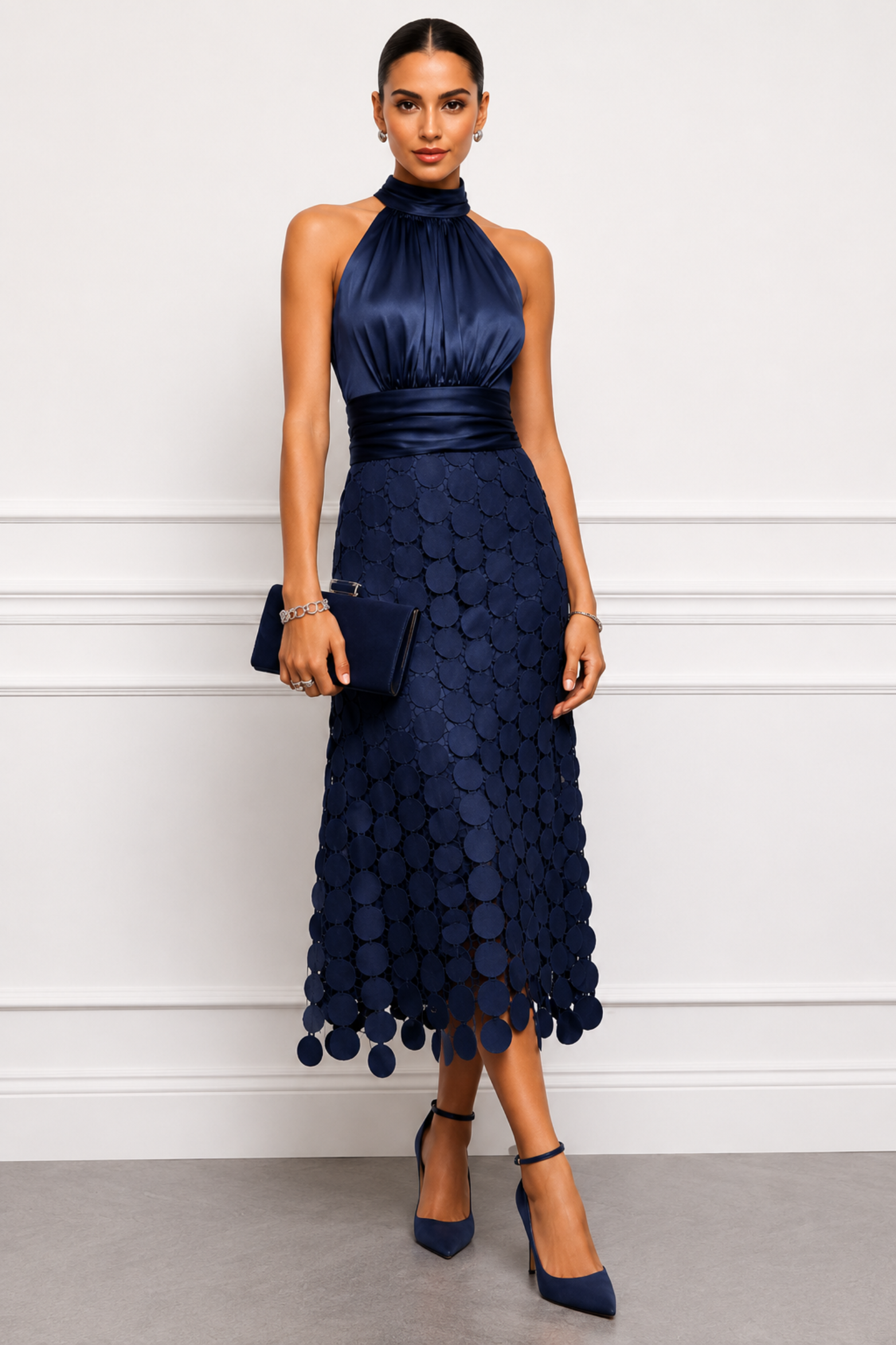 Satin Halter Party Midi Dress