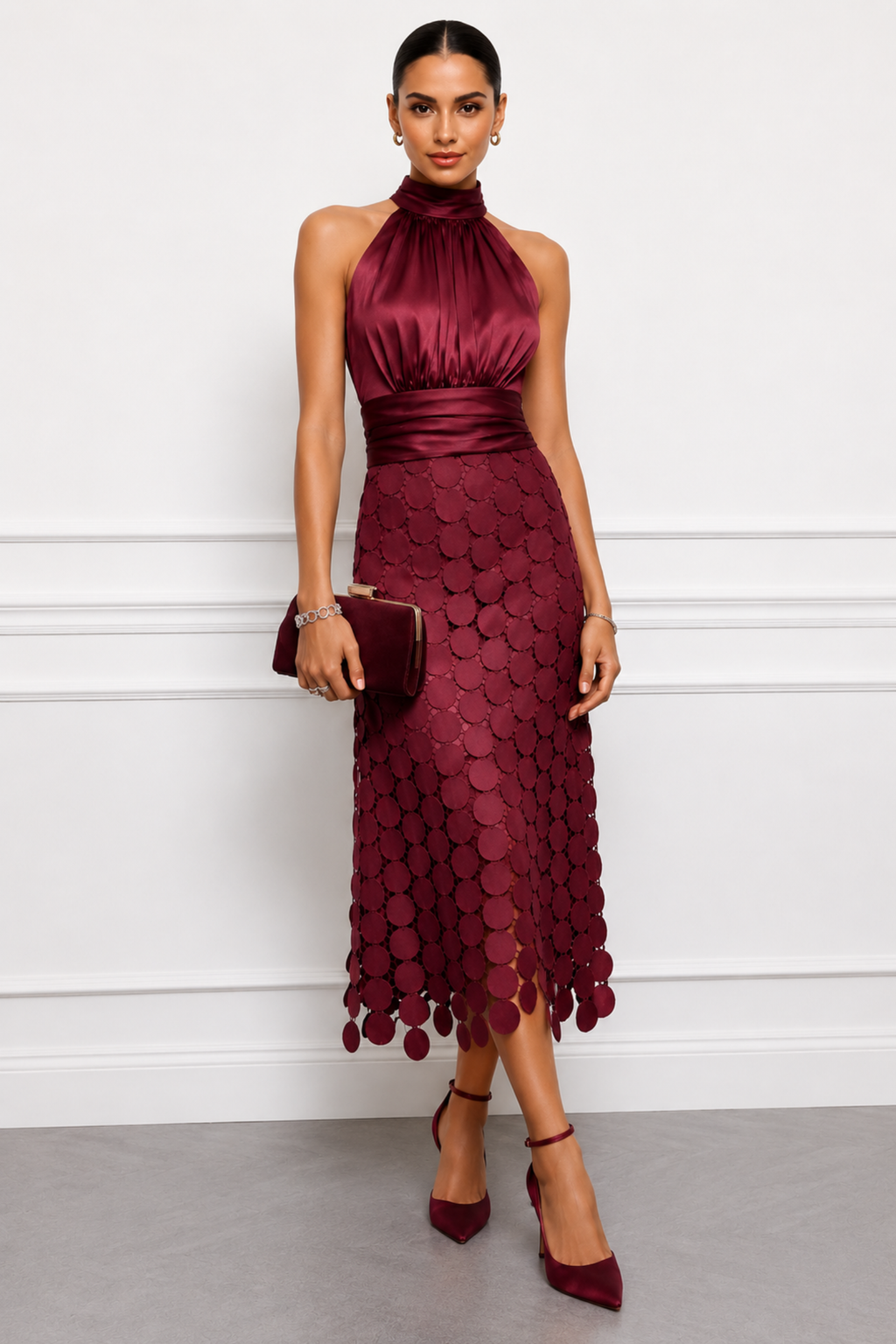 Satin Halter Party Midi Dress