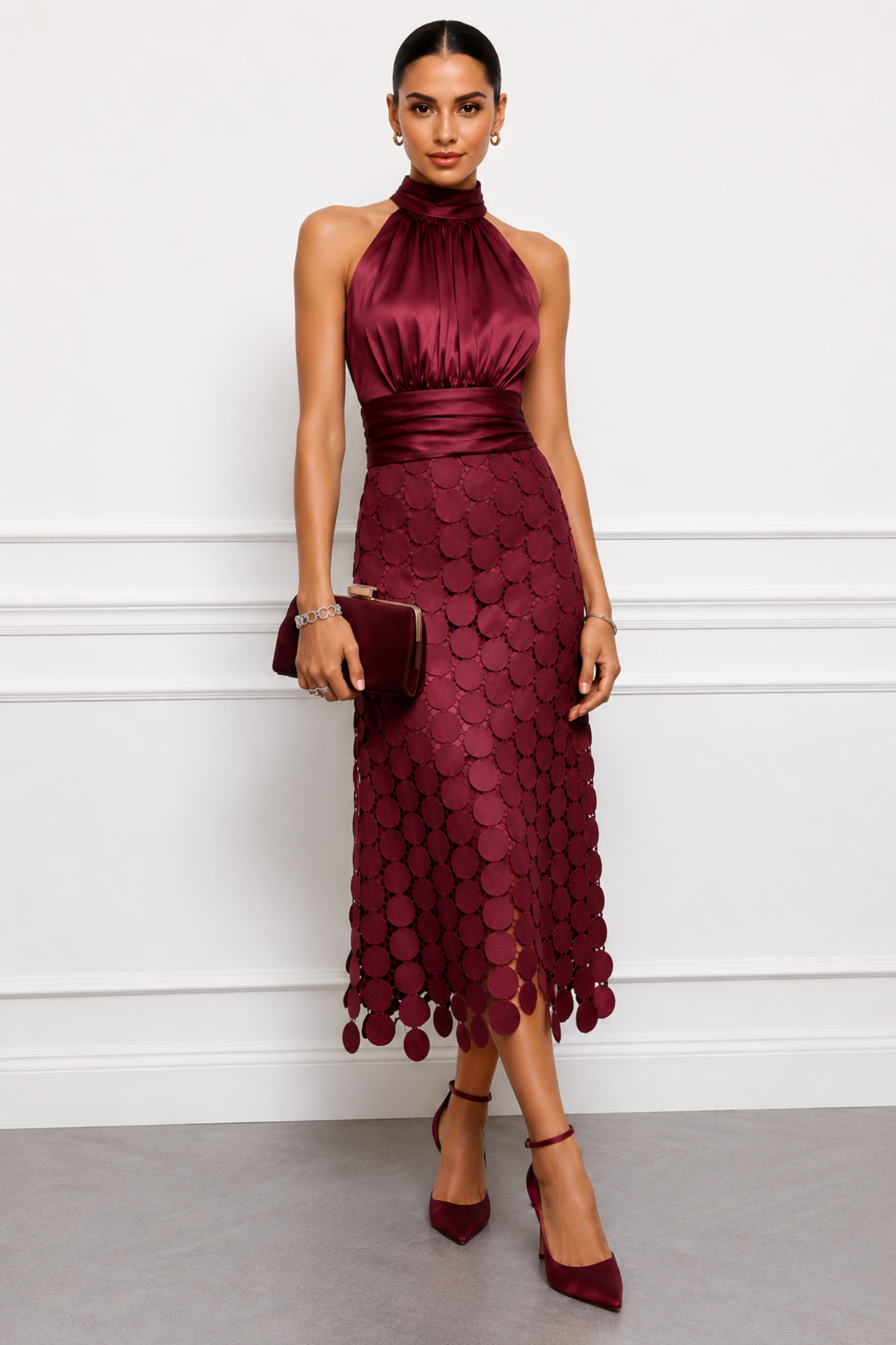 Satin Halter Party Midi Dress