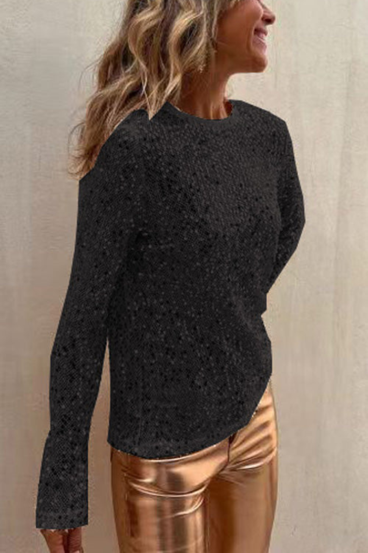 Sequin Round Neck Loose Fit Blouse