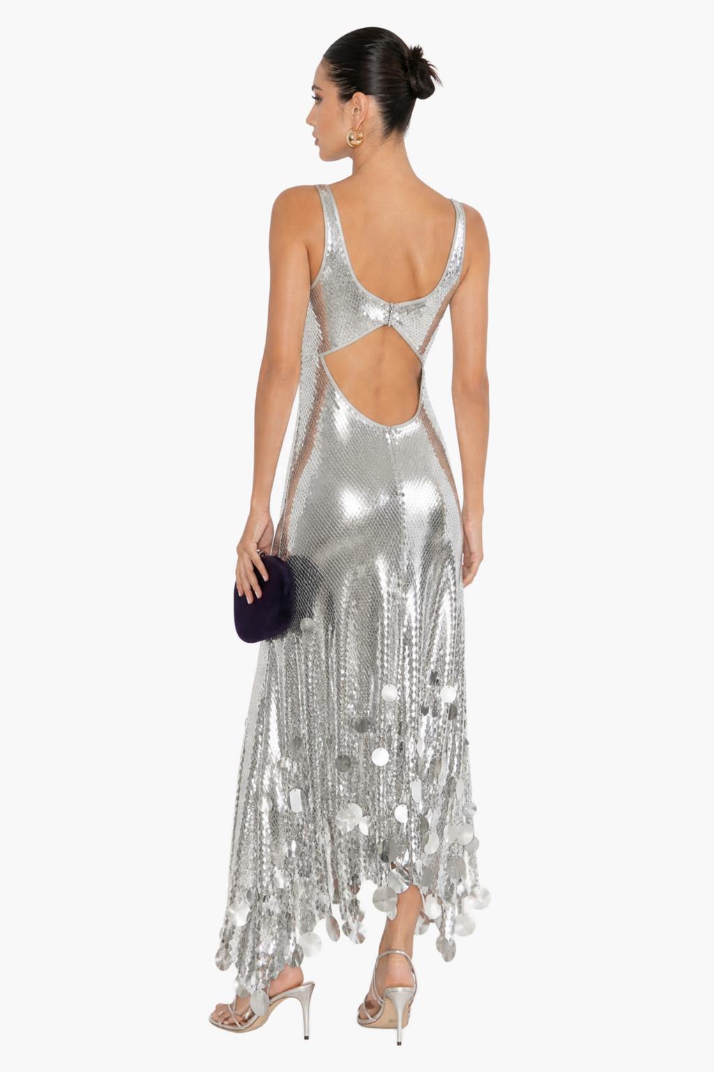 Sequin Tassel Hem Back Cutout Maxi Dress