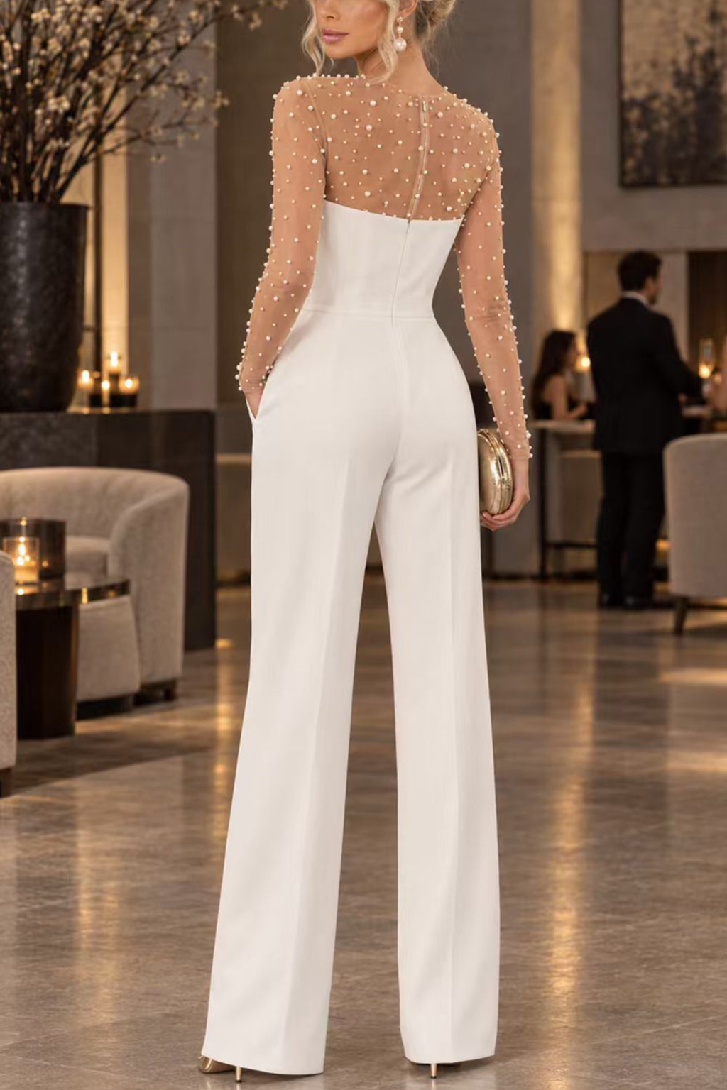 Strapless V Neck Wide Leg Jumpsuit