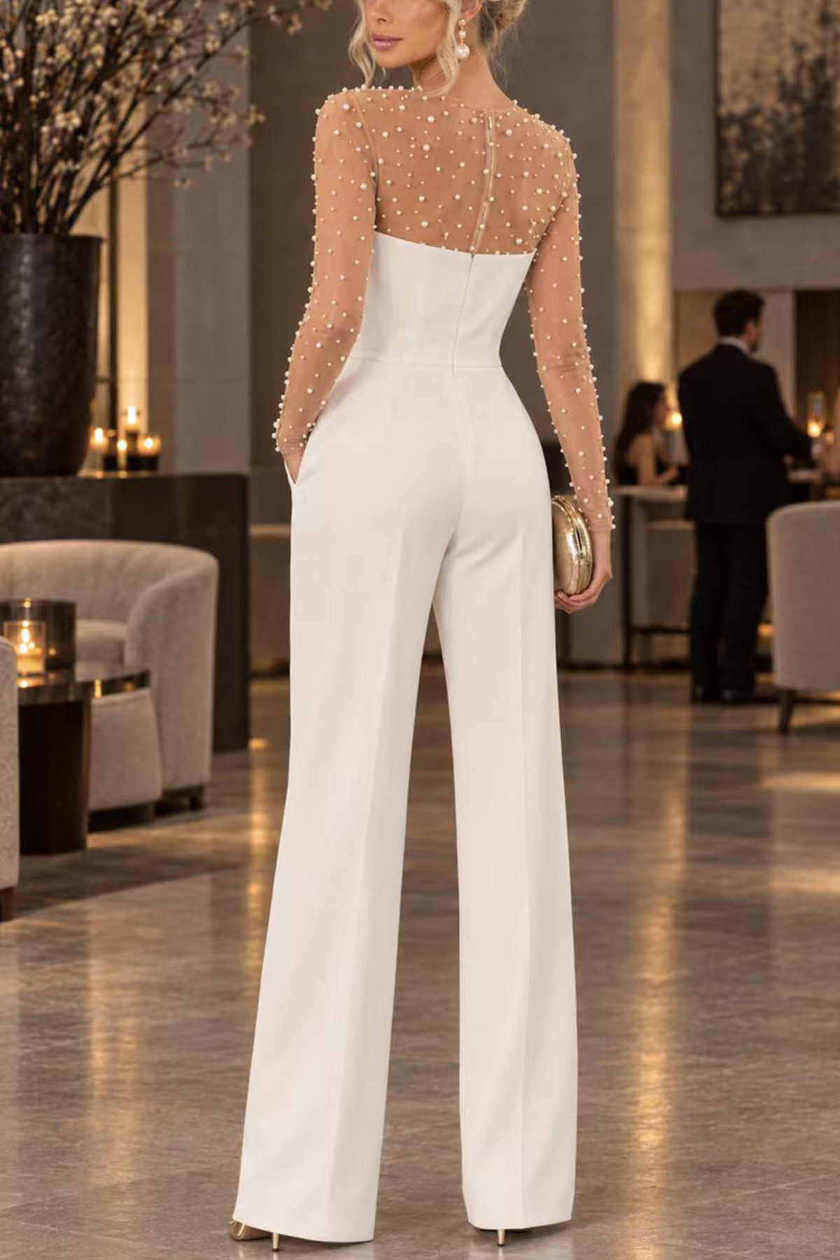 Strapless V Neck Wide Leg Jumpsuit