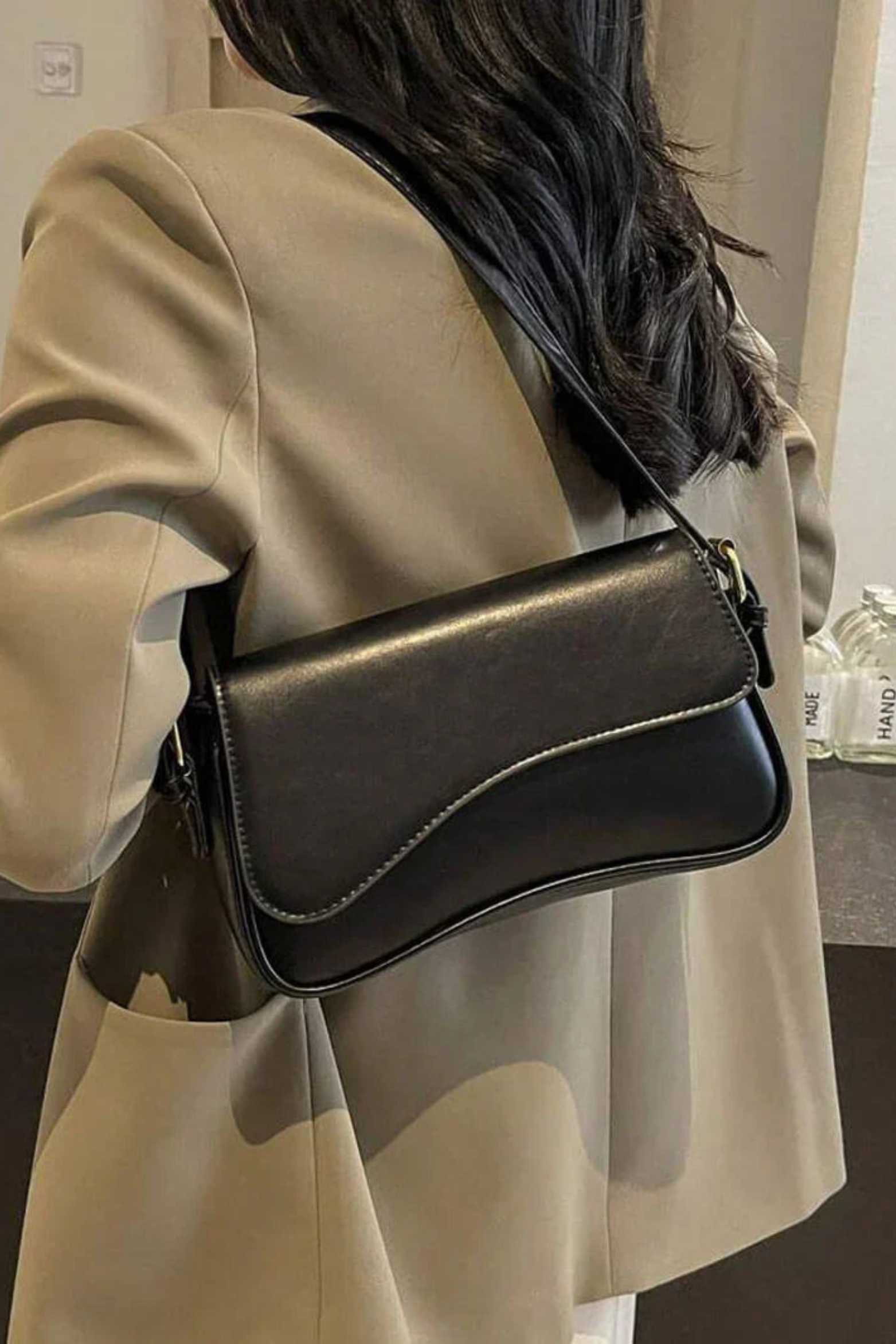Structured Faux Leather Shoulder Bag
