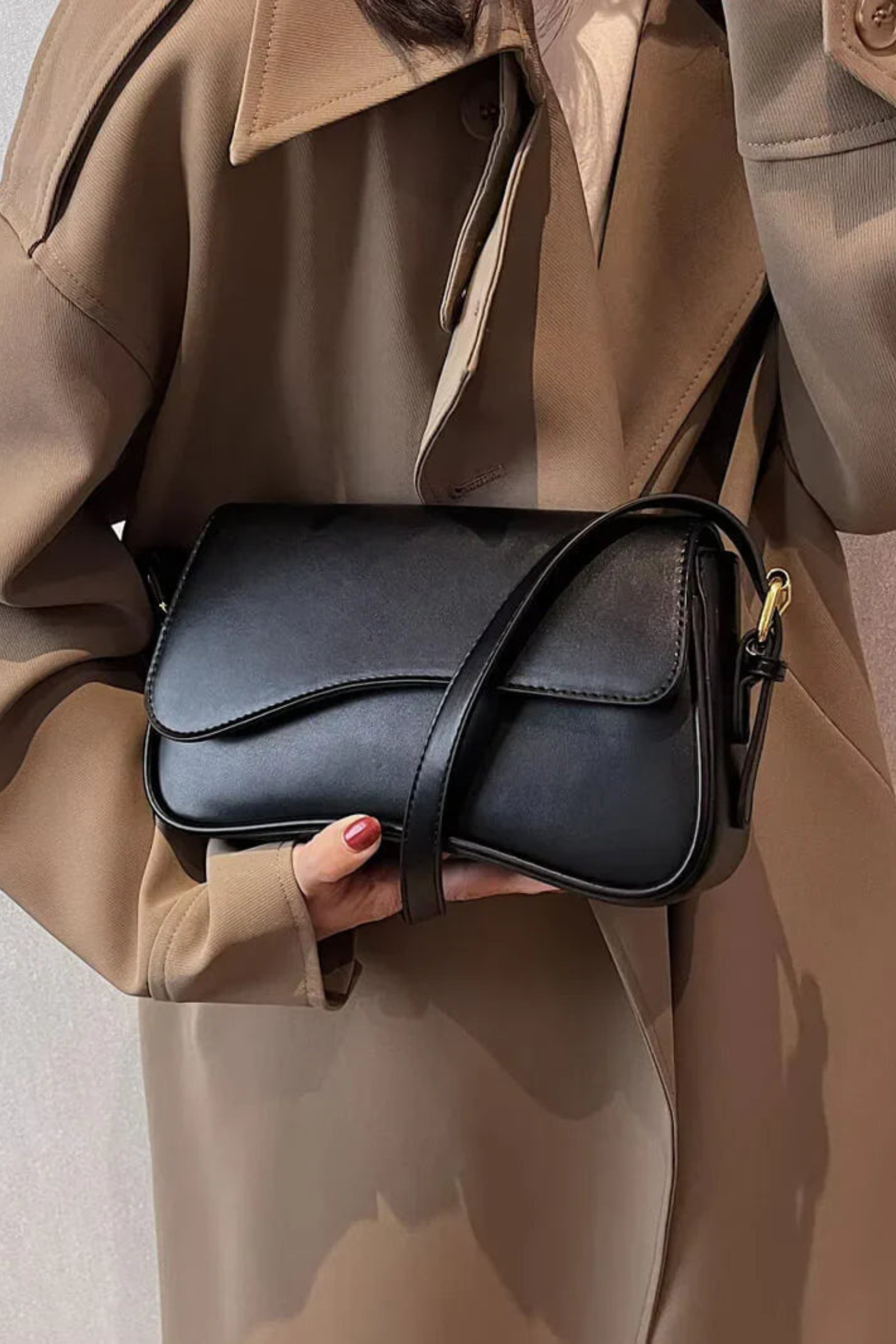Structured Faux Leather Shoulder Bag