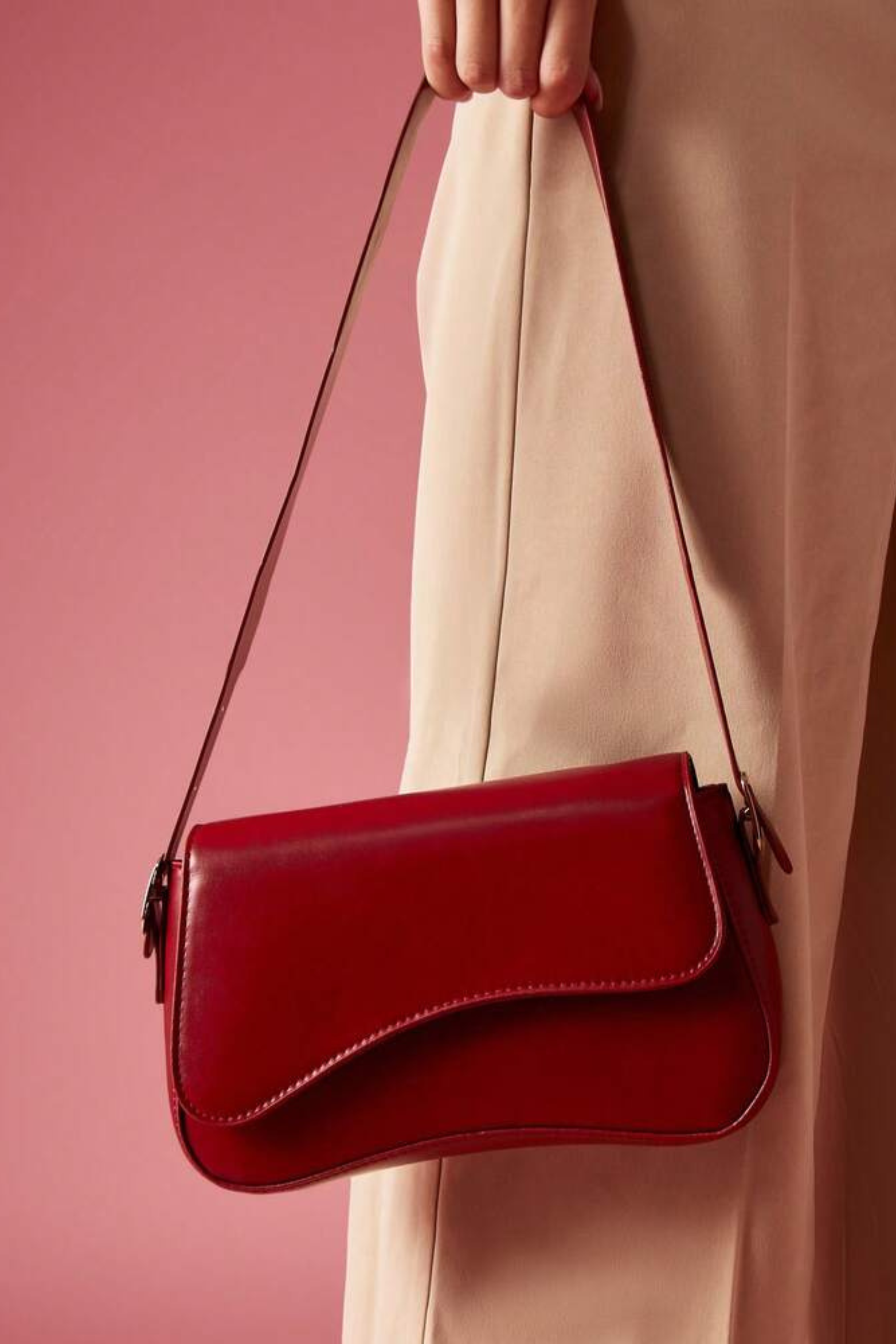 Structured Faux Leather Shoulder Bag