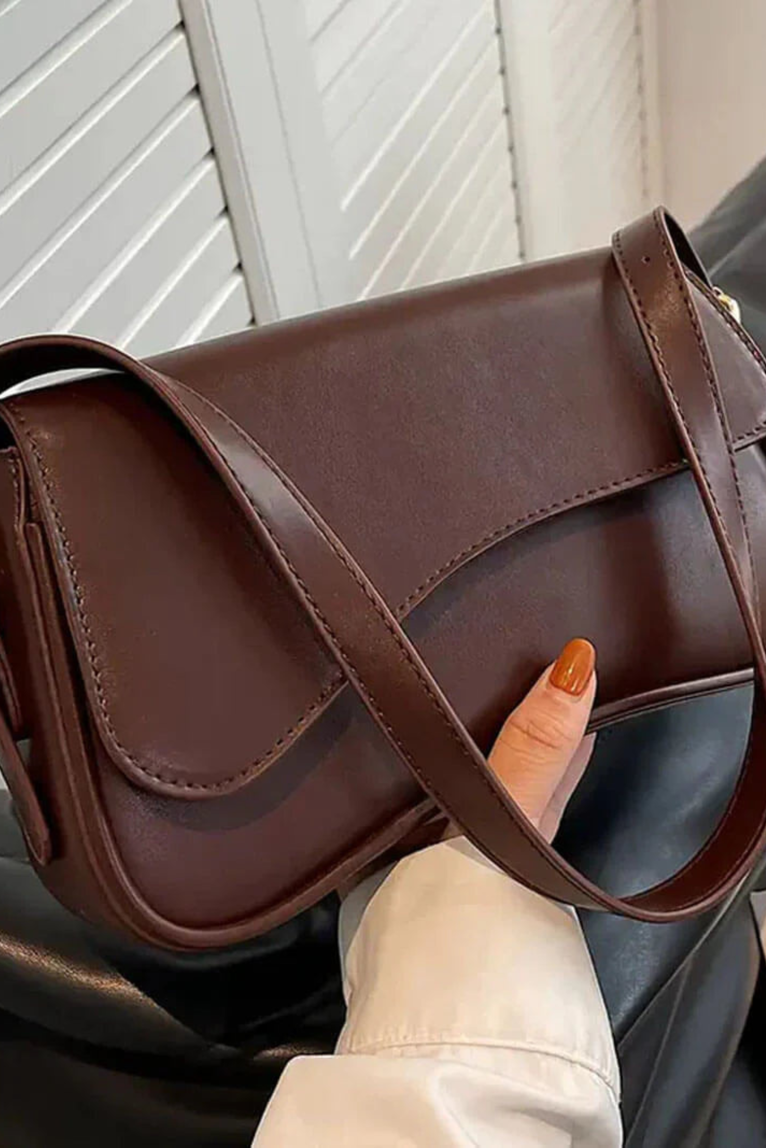 Structured Faux Leather Shoulder Bag