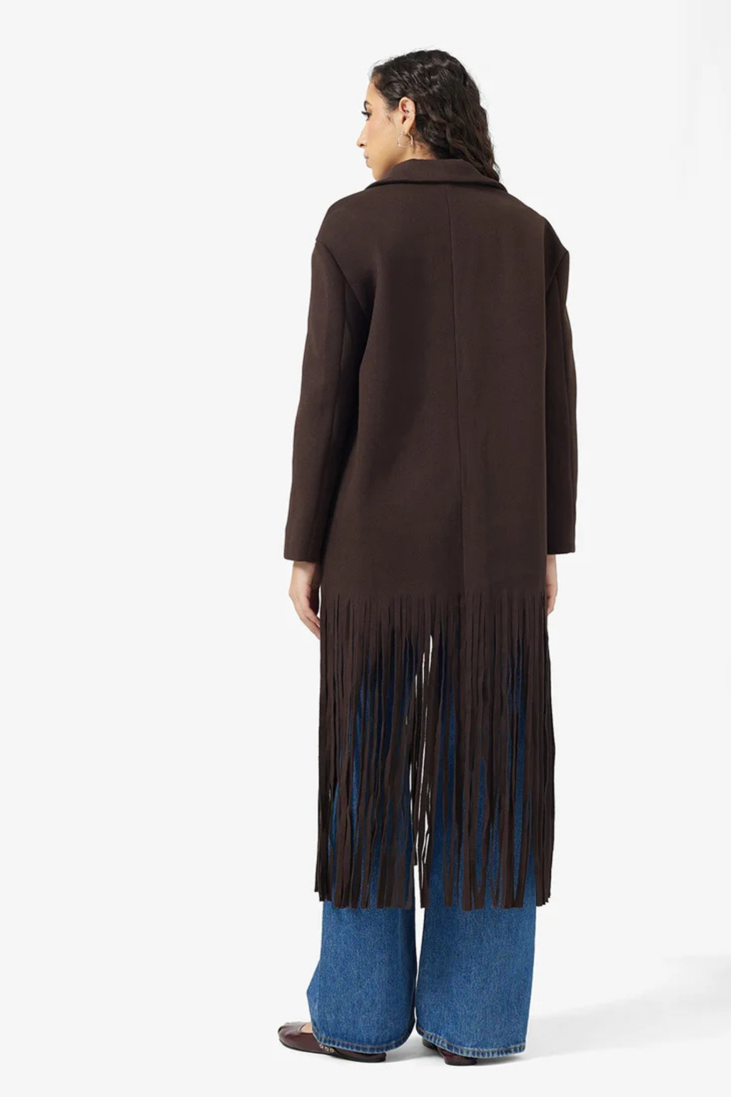 Tassel Trim Lapel Midi Coat