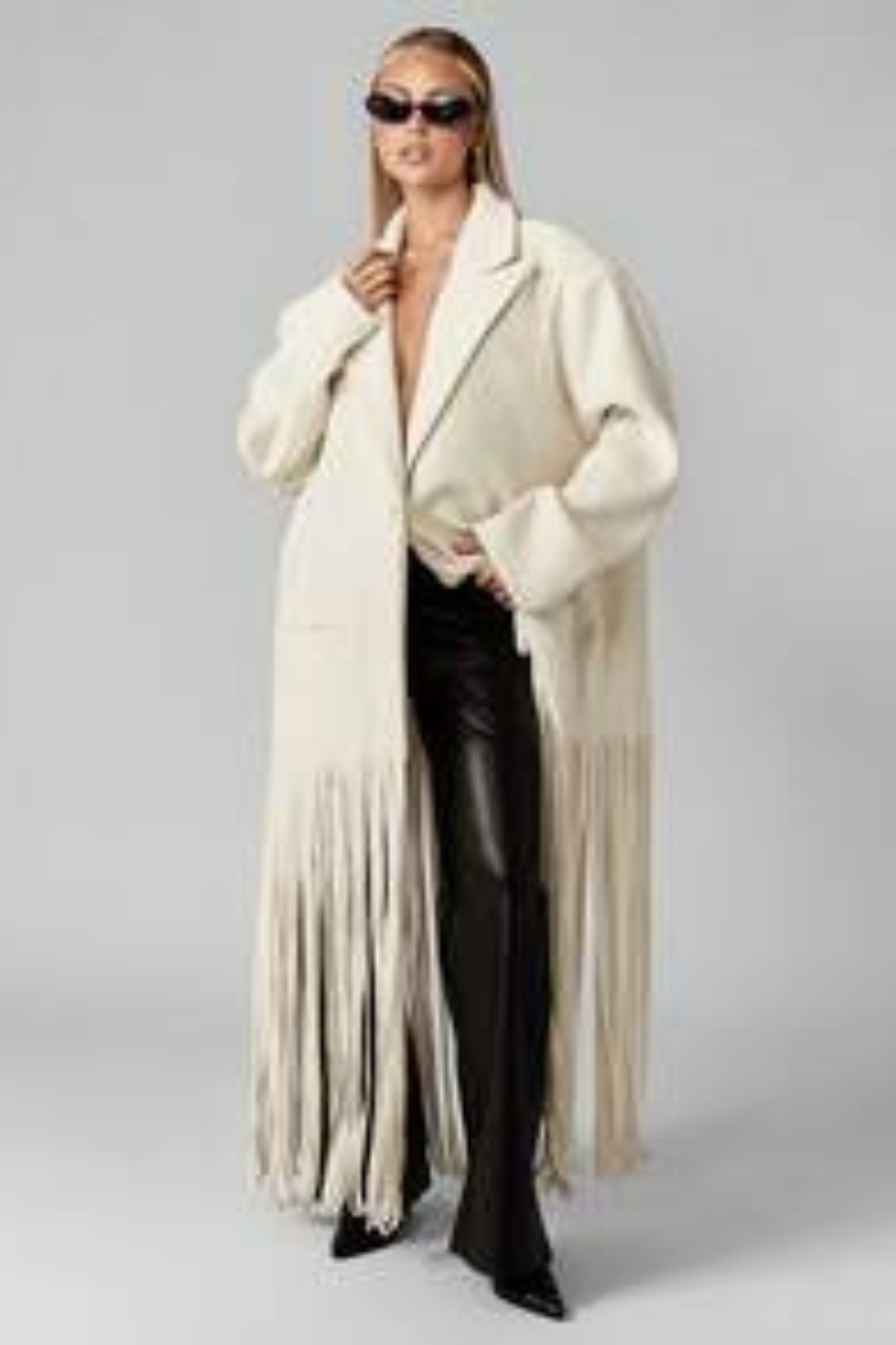 Tassel Trim Lapel Midi Coat