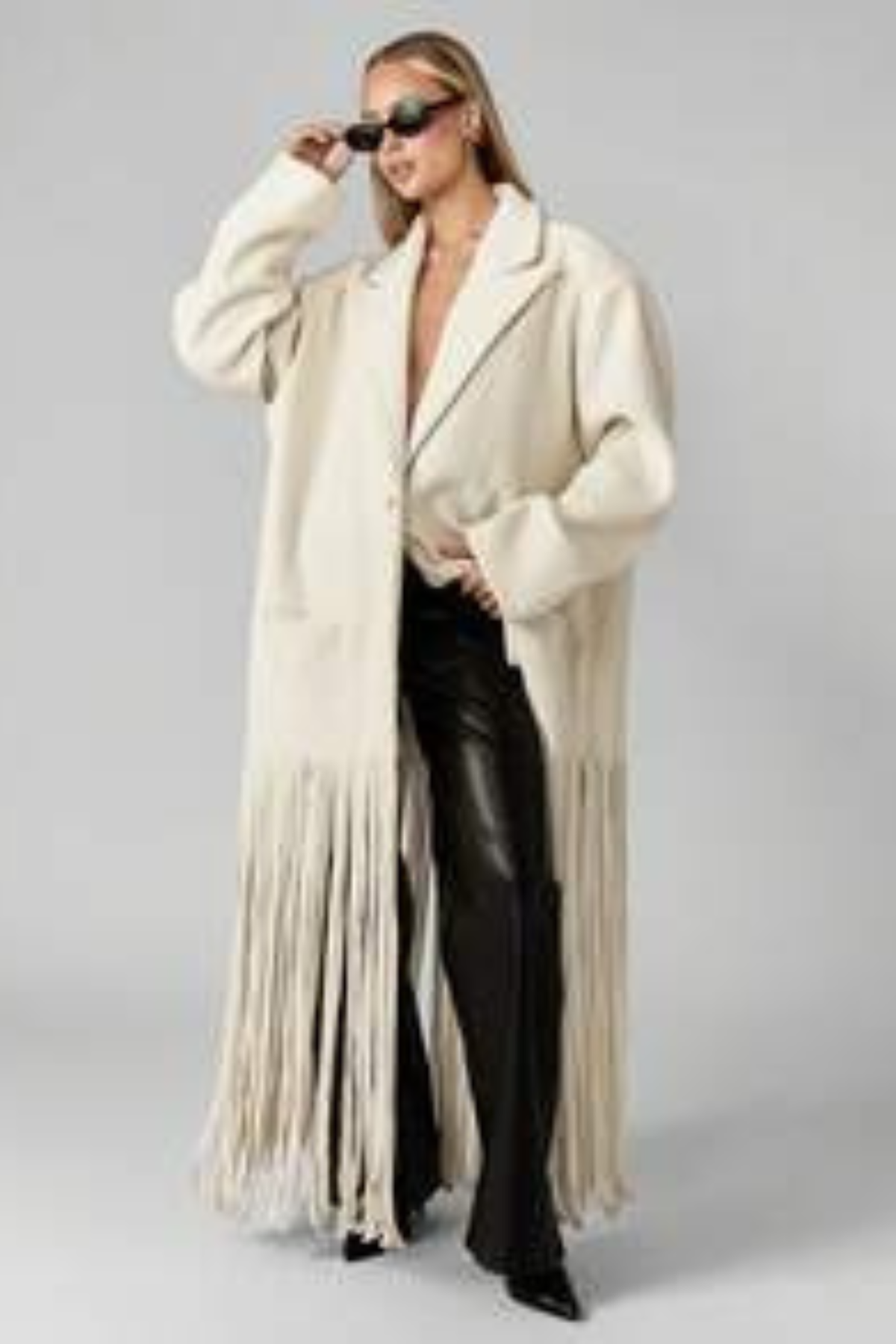 Tassel Trim Lapel Midi Coat
